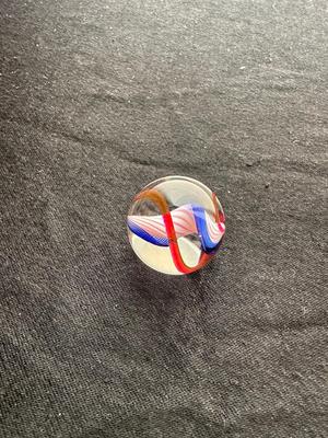 BEAUTIFUL HANDMADE MARBLE WITH A MULTICOLORED LATTICINO PATTERN WITH MULTICOLORED RIBBONS