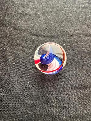 BEAUTIFUL HANDMADE MARBLE WITH A MULTICOLORED LATTICINO PATTERN WITH MULTICOLORED RIBBONS