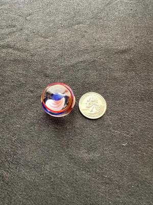 BEAUTIFUL HANDMADE MARBLE WITH A MULTICOLORED LATTICINO PATTERN WITH MULTICOLORED RIBBONS