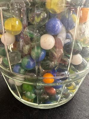 LARGE JAR OF MISC MARBLES