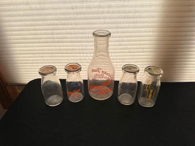 GLASS MILK BOTTLES, SOME FROM LOCAL DAIRIES