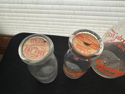 GLASS MILK BOTTLES, SOME FROM LOCAL DAIRIES