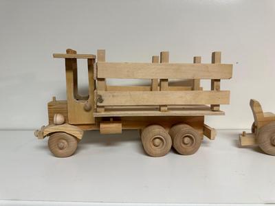 HANDCRAFTED 1 LARGE, 1 MED SIZE WOODEN TOYS WITH EMBEDDED PENNY FOR YEAR MADE
