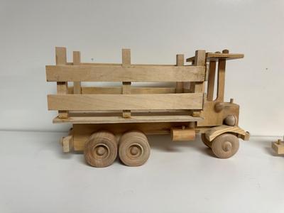 HANDCRAFTED 1 LARGE, 1 MED SIZE WOODEN TOYS WITH EMBEDDED PENNY FOR YEAR MADE