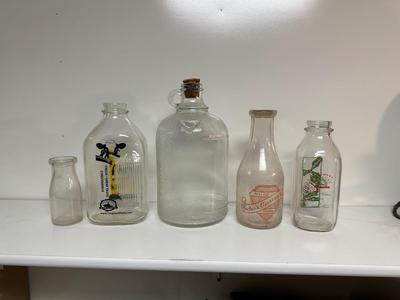 GLASS MILK BOTTLES AND JUG