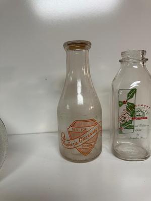 GLASS MILK BOTTLES AND JUG