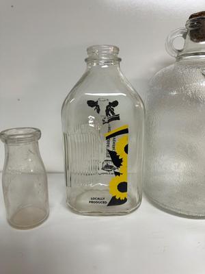 GLASS MILK BOTTLES AND JUG