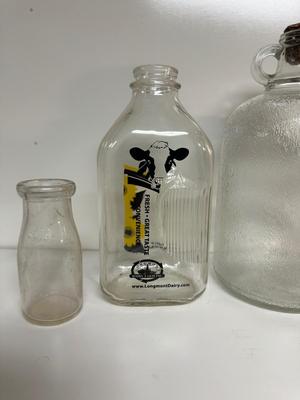 GLASS MILK BOTTLES AND JUG