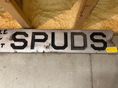 CIRCA 1940 LARGE WOODEN "SPUDS" SIGN