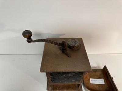 ANTIQUE COFFEE GRINDER AND A HAND MIXER