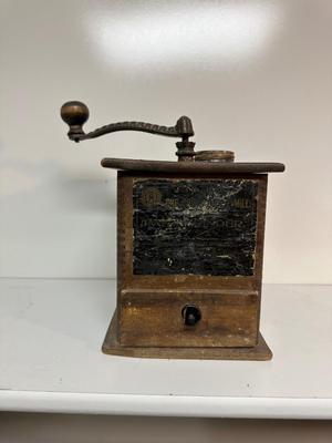 ANTIQUE COFFEE GRINDER AND A HAND MIXER