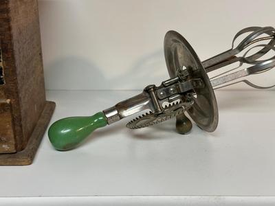 ANTIQUE COFFEE GRINDER AND A HAND MIXER