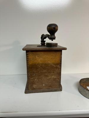 ANTIQUE COFFEE GRINDER AND A HAND MIXER
