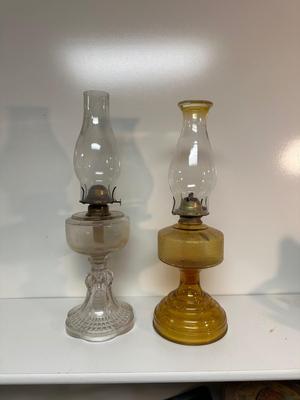 2 GLASS OIL LAMPS