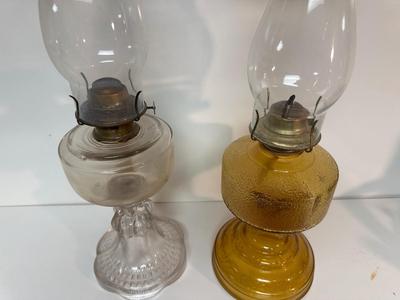 2 GLASS OIL LAMPS