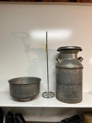 DAIRY MILK STRAINER AND A SMALLER MILK CAN