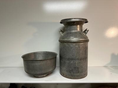 DAIRY MILK STRAINER AND A SMALLER MILK CAN