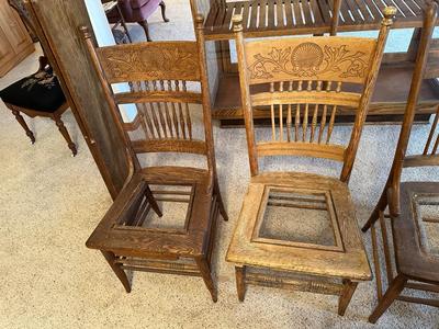 GORGEOUS ANTIQUE TABLE WITH 4 LEAVES AND 8 CANE SEAT CHAIRS