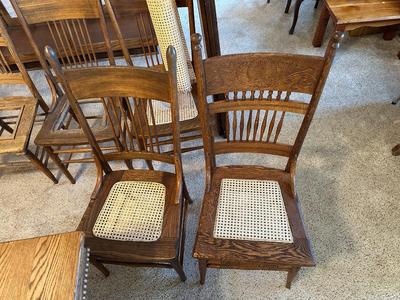 GORGEOUS ANTIQUE TABLE WITH 4 LEAVES AND 8 CANE SEAT CHAIRS