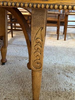 GORGEOUS ANTIQUE TABLE WITH 4 LEAVES AND 8 CANE SEAT CHAIRS