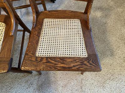GORGEOUS ANTIQUE TABLE WITH 4 LEAVES AND 8 CANE SEAT CHAIRS
