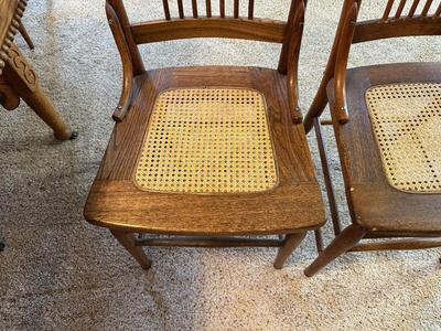 GORGEOUS ANTIQUE TABLE WITH 4 LEAVES AND 8 CANE SEAT CHAIRS