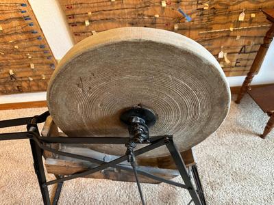 ANTIQUE FOOT-PEDAL-POWERED GRINDING WHEEL
