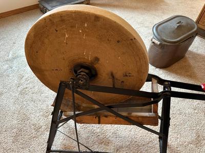ANTIQUE FOOT-PEDAL-POWERED GRINDING WHEEL