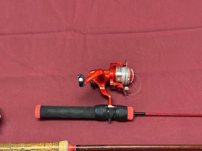 RED HOT ICE 24” ICE FISHING POLE AND PHILLIPSON FISHING ROD WITH REEL