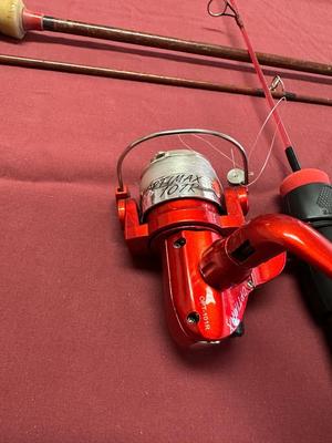 RED HOT ICE 24” ICE FISHING POLE AND PHILLIPSON FISHING ROD WITH REEL