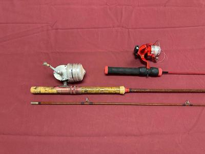RED HOT ICE 24” ICE FISHING POLE AND PHILLIPSON FISHING ROD WITH REEL