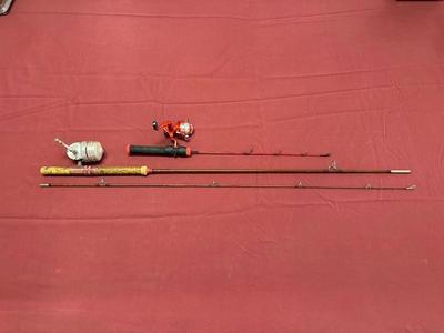 RED HOT ICE 24” ICE FISHING POLE AND PHILLIPSON FISHING ROD WITH REEL