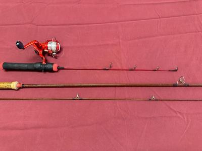 RED HOT ICE 24” ICE FISHING POLE AND PHILLIPSON FISHING ROD WITH REEL