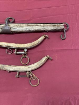 1 OX YOKE AND A PAIR OF ANTIQUE HORSE HAMES