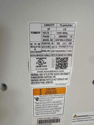 TOSOT DEHUMIDIFIER WITH ENERGY STAR