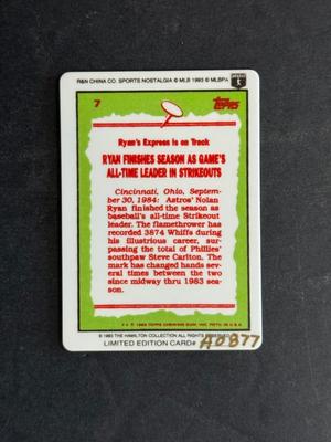 Hamilton Collection Nolan Ryan Ceramic Rookie Reprint