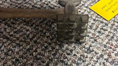 ANTIQUE MEAT HOOKS FROM S.J. STANTONS BUTCHER SHOP , AND A MEAT TENDERIZER