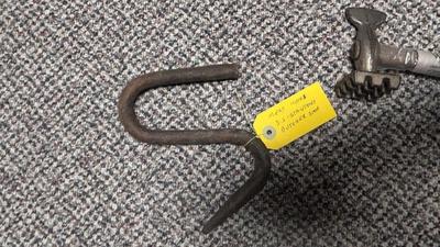 ANTIQUE MEAT HOOKS FROM S.J. STANTONS BUTCHER SHOP , AND A MEAT TENDERIZER