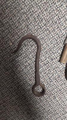 ANTIQUE MEAT HOOKS FROM S.J. STANTONS BUTCHER SHOP , AND A MEAT TENDERIZER