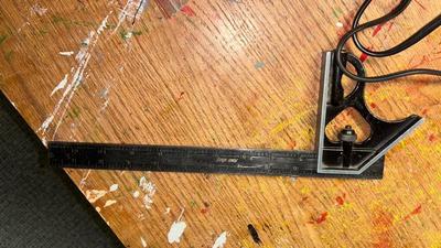CHICAGO ELECTRIC DETAIL SANDER, MITER SAW FROM SCAGS, AND AN ADJUSTABLE CARPENTER SQUARE