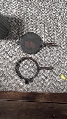 HIBBARD CAST IRON WAFFLE MAKER AND A FUEL JUG TO KEEP THE WAFFLES COOKING