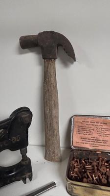 RIVET TOOLS. PUNCHES, COPPER RIVETS, OLD HAMMERS
