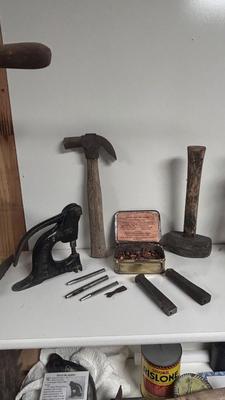 RIVET TOOLS. PUNCHES, COPPER RIVETS, OLD HAMMERS