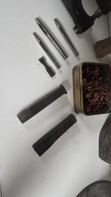 RIVET TOOLS. PUNCHES, COPPER RIVETS, OLD HAMMERS