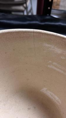 STONEWARE GLAZED BOWL AND VINTAGE COLANDERS