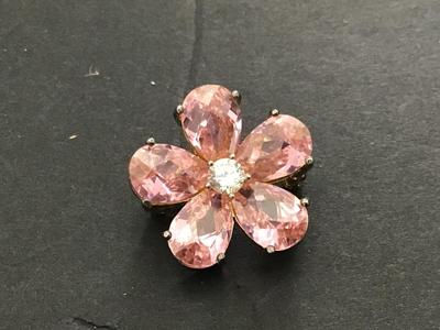Crystal and Sterling Silver Pink Brooch Marked