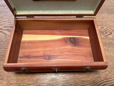 CEDAR BOX WITH BRASS ACCENTS AND OTHER WOODEN BOX
