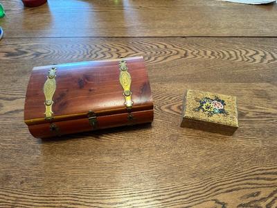 CEDAR BOX WITH BRASS ACCENTS AND OTHER WOODEN BOX