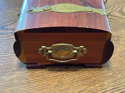 CEDAR BOX WITH BRASS ACCENTS AND OTHER WOODEN BOX