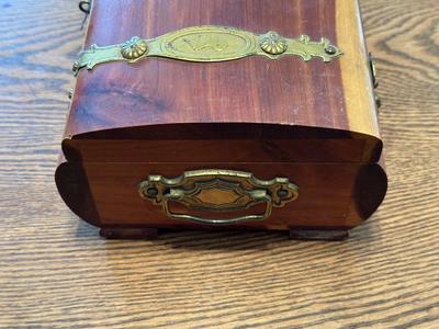CEDAR BOX WITH BRASS ACCENTS AND OTHER WOODEN BOX